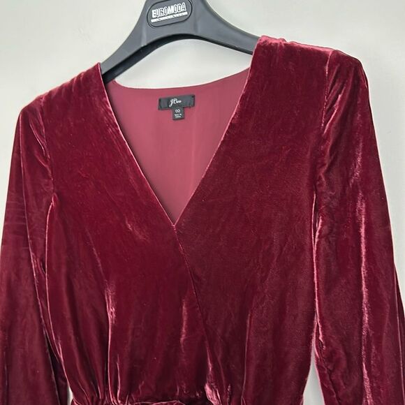J. Crew Women’s Faux Wrap Velvet Top Burgundy Peplum Size 00 - Picture 12 of 13